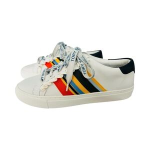 Tory Burch Sport Ruffle Striped Low-Top Sneakers Rainbow Size 8.5 NWOB